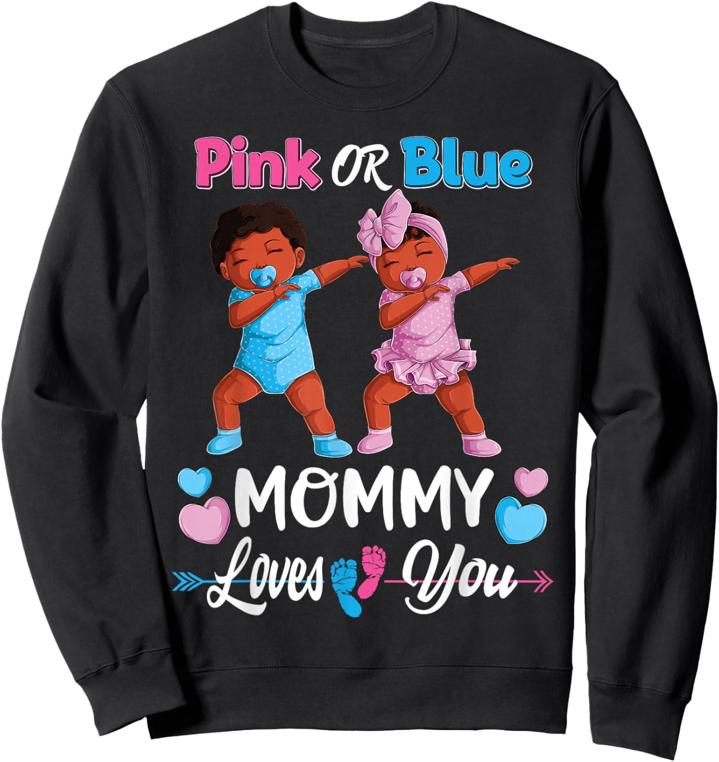 Pink Or Blue Mommy Loves You Black Baby Gender Reveal Party Small Sweatshirt - Sweatshirt | Black