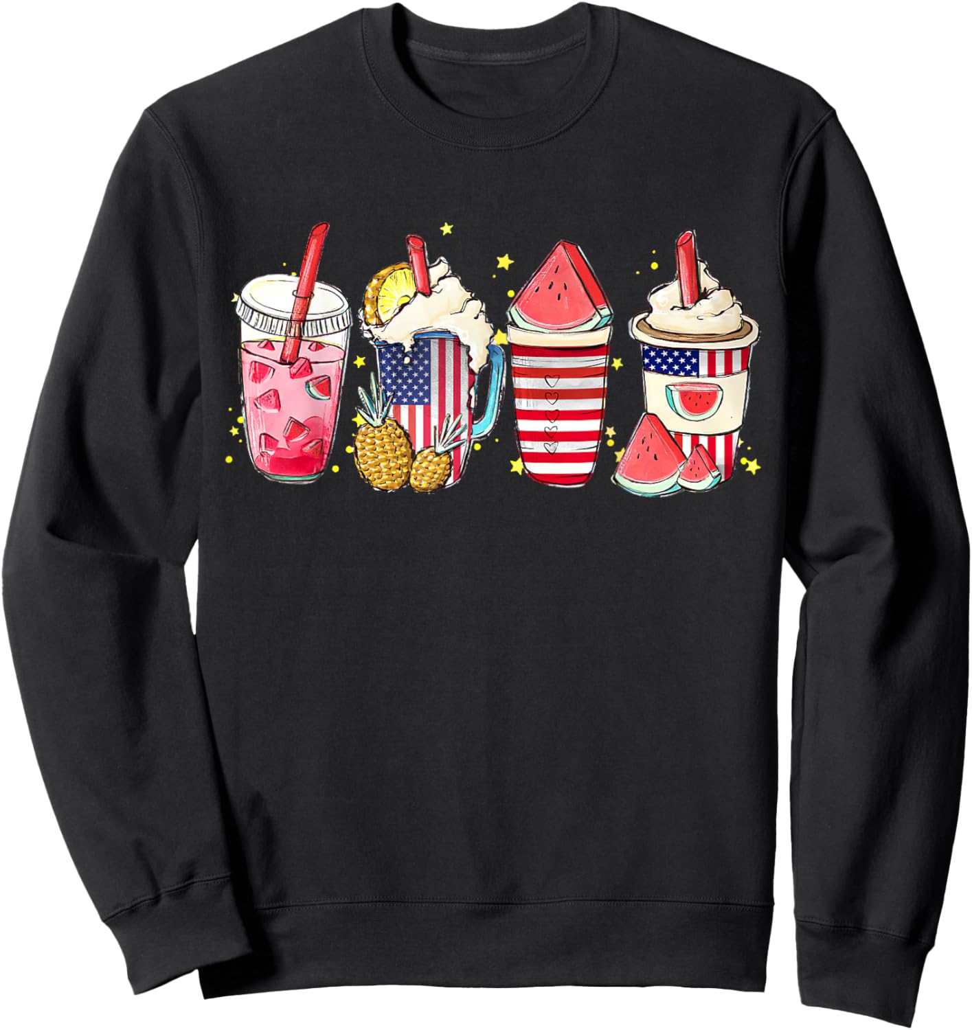 4th of July Coffee Lover Iced Latte Watermelon Slush Sweatshirt - Sweatshirt | Black