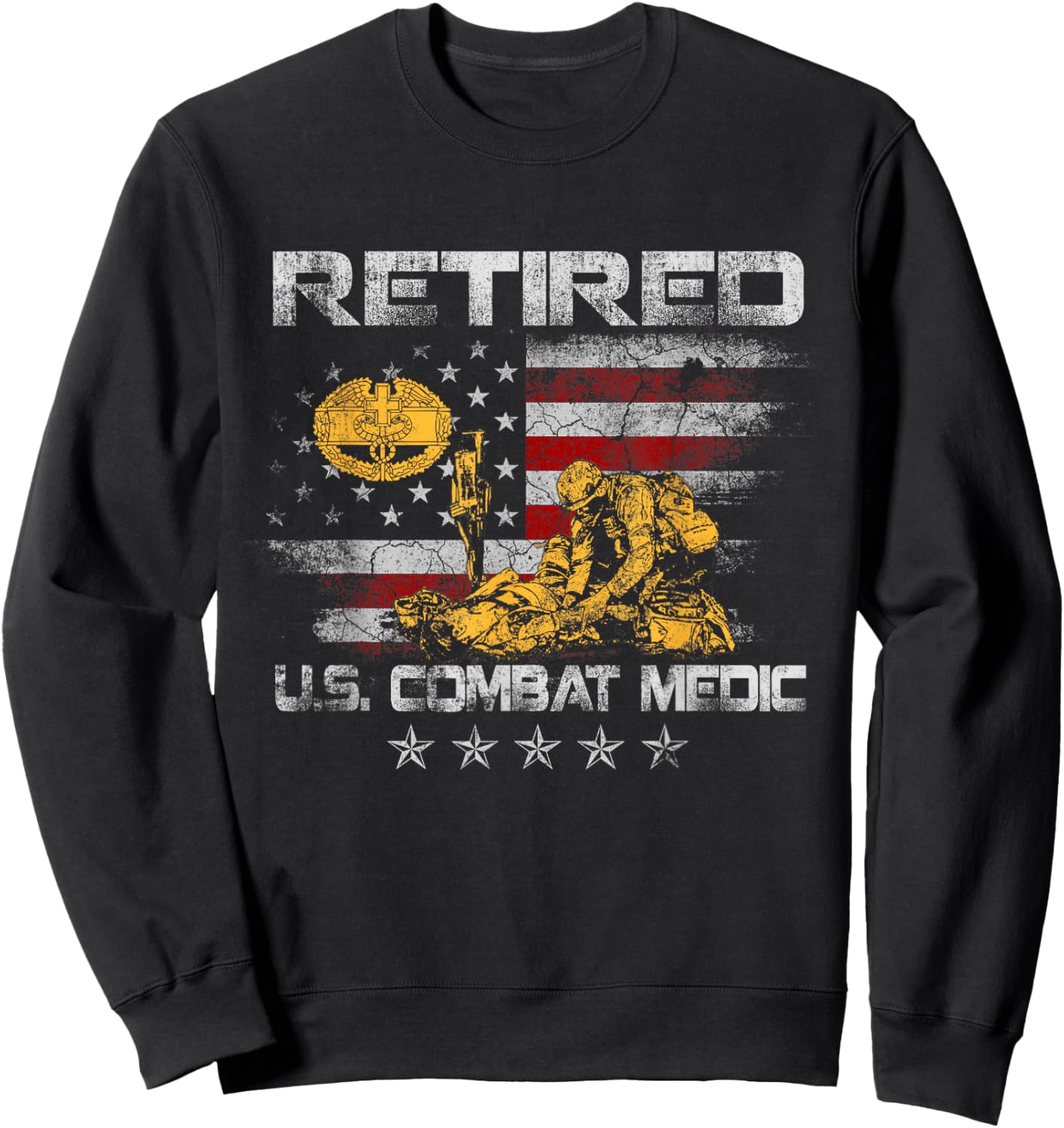 U.S Army Retired Combat Medic Veteran Medical Military Flag Sweatshirt - Sweatshirt | Black