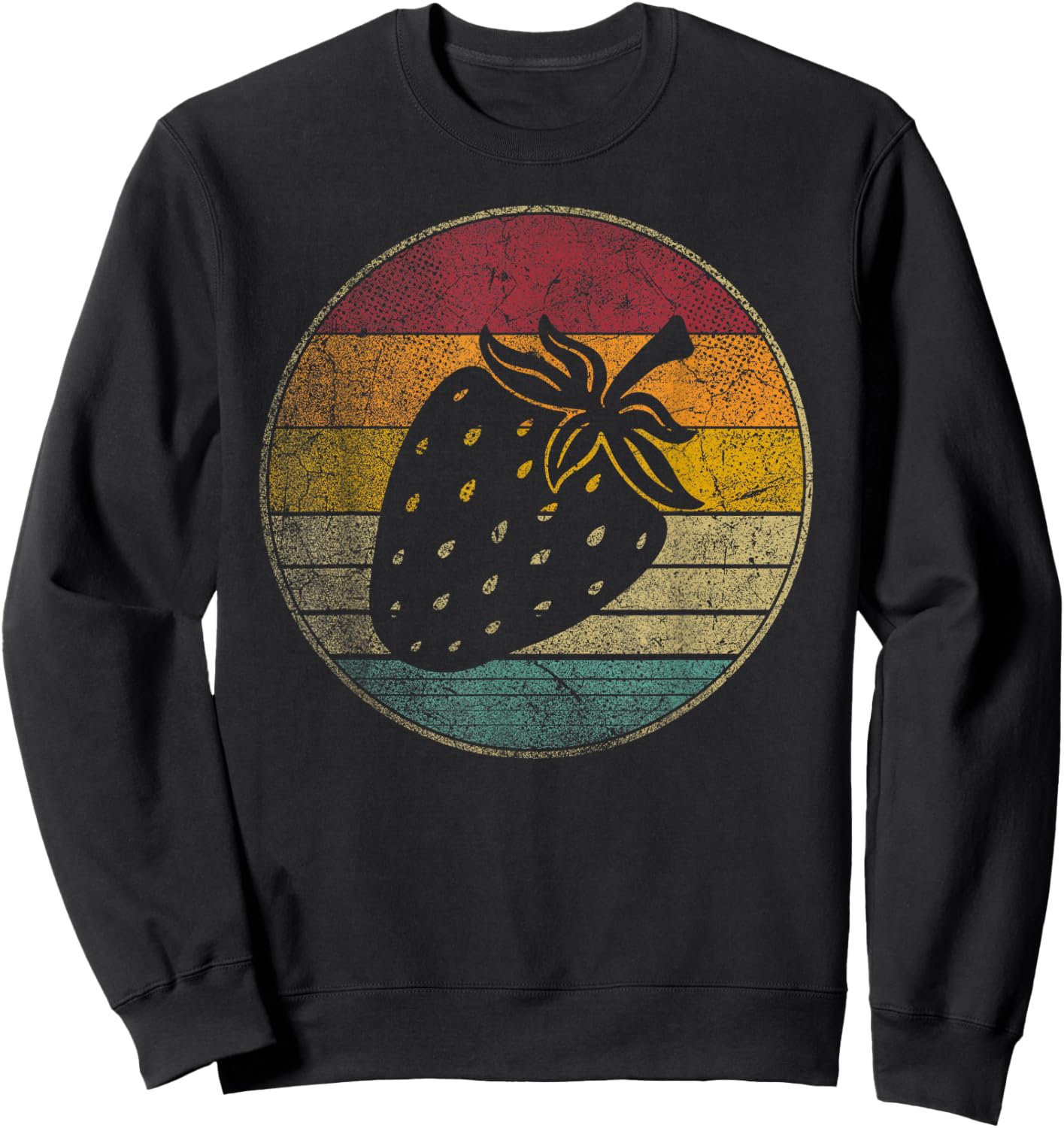 Strawberry Fruit Vintage Festival Distressed Retro 70s Gift Sweatshirt - Sweatshirt | Black