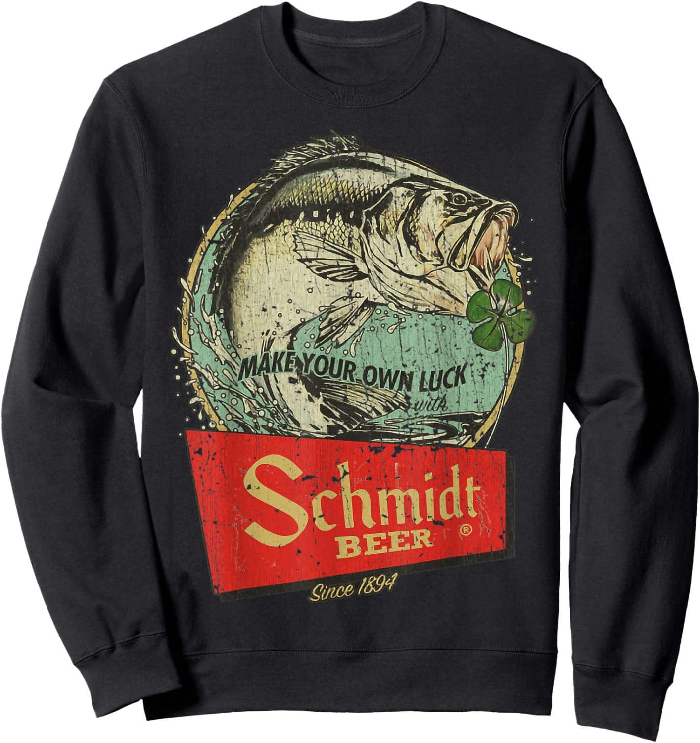 Fishing Schmidt Beer Make Your Own Luck 1894 Vintage Sweatshirt - Sweatshirt | Black