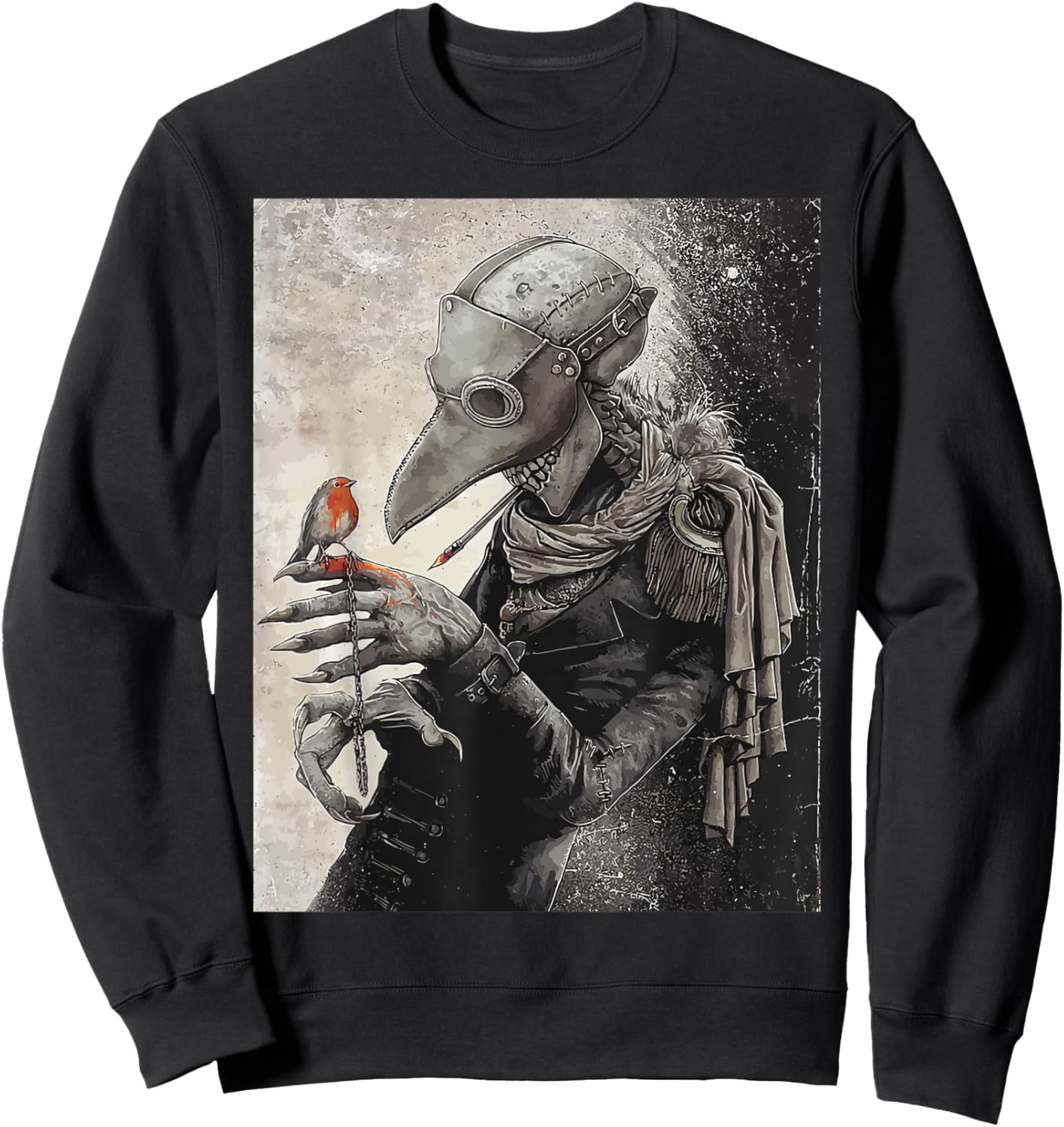 plague Doctor with little Bird Scary Grunge Goth Gothic Sweatshirt - Sweatshirt | Black