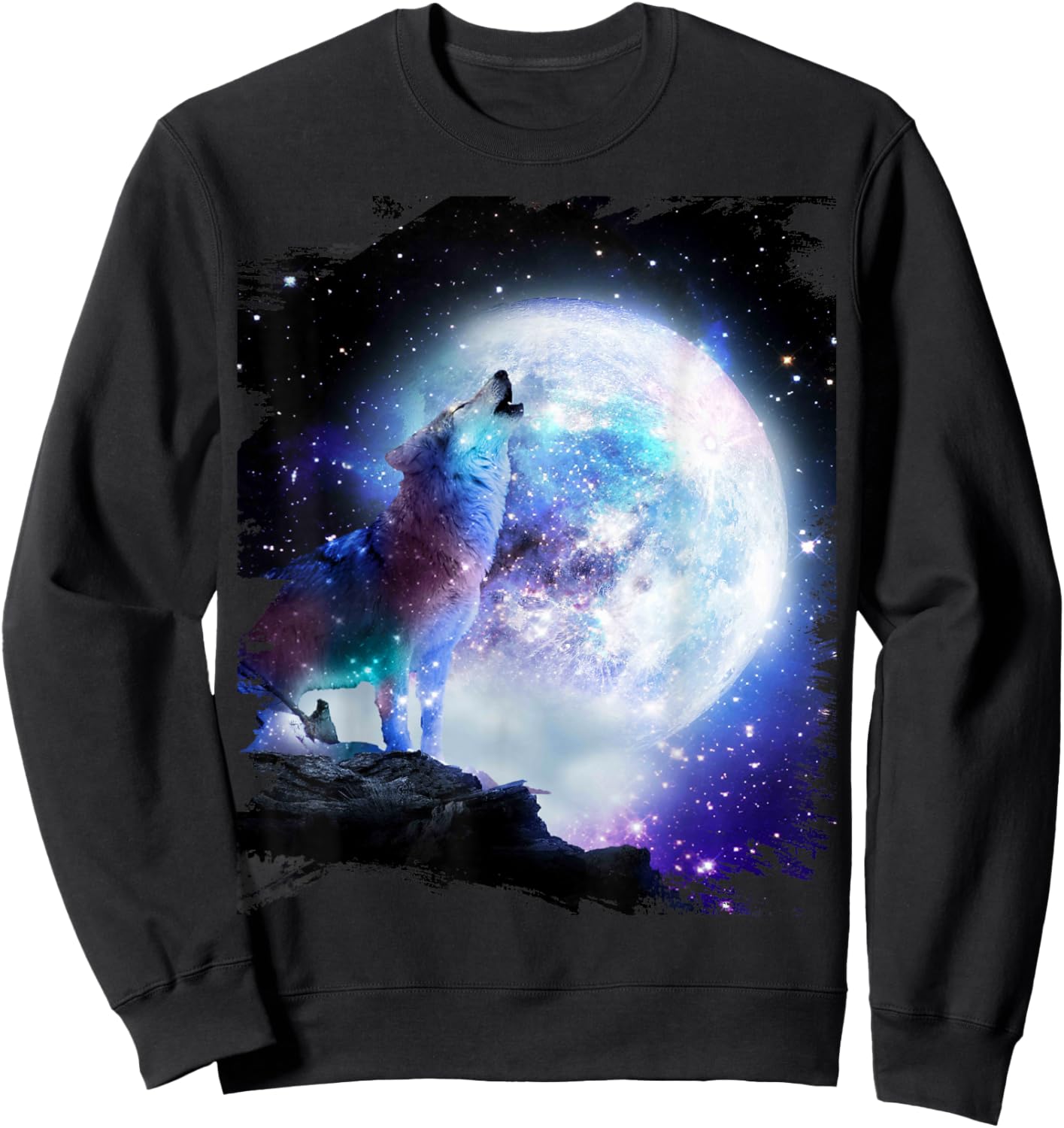 Cosmic Space Wolf Wolves Howling At Moon Sweatshirt - Sweatshirt | Black