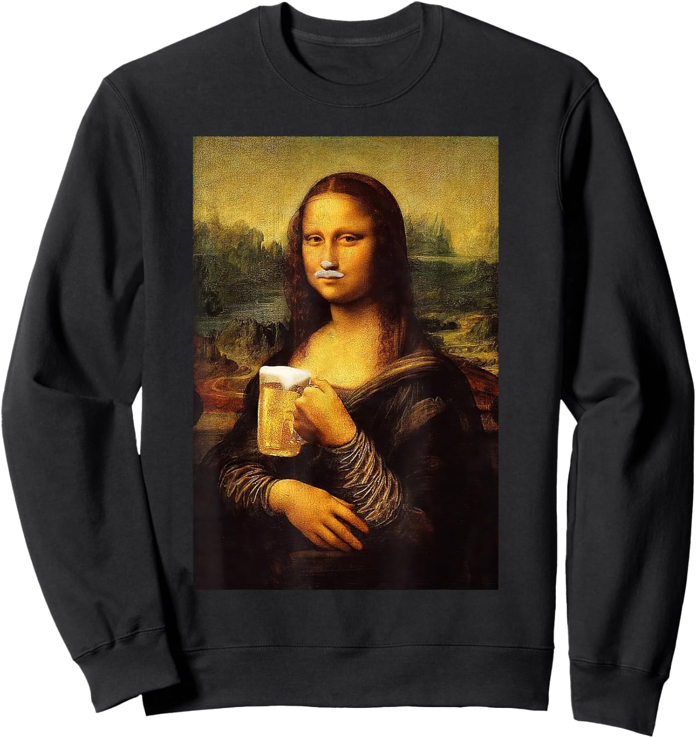 Funny Mona Lisa Drink Beer Shirt | Funny Drinking Beer Lover Sweatshirt - Sweatshirt | Black