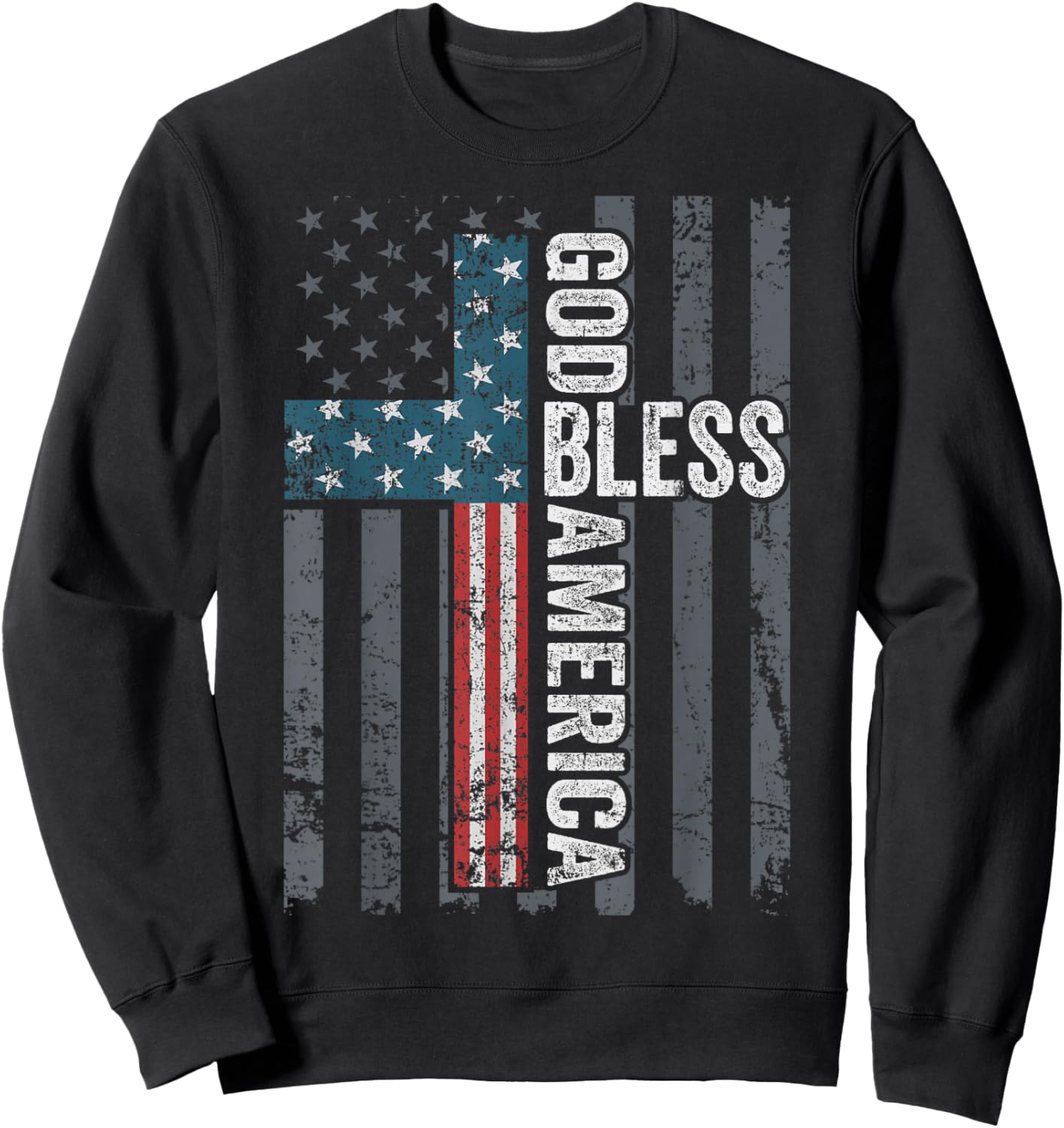 God Bless America - Patriotic Christian Cross USA Flag Sweatshirt - Sweatshirt | Black