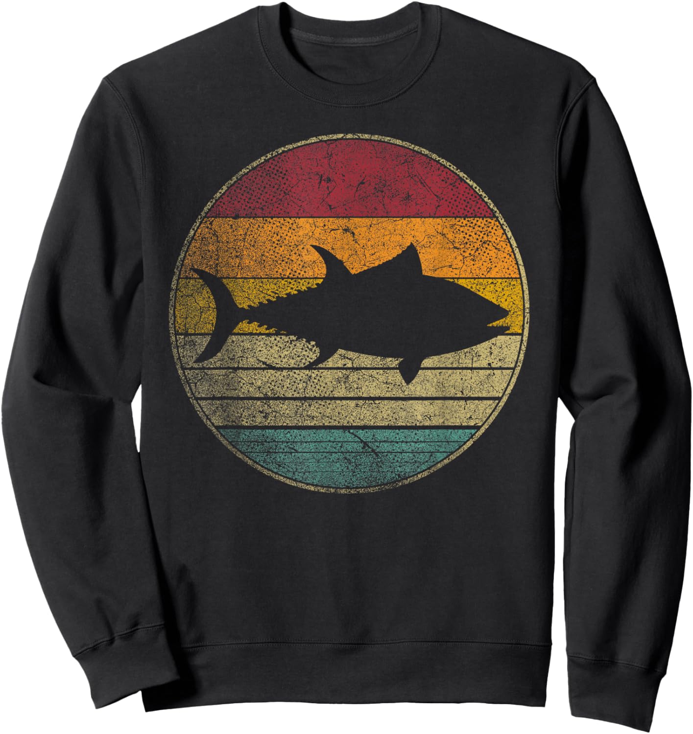 Fish Fishing Tuna Vintage Distressed Retro Style 70s Gift Sweatshirt - Sweatshirt | Black