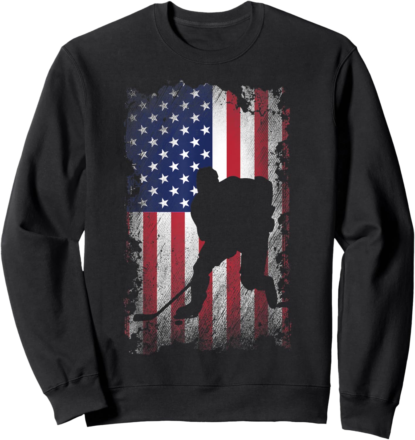 Distressed American Flag Hockey USA Patriotic Gift Women Kids Men Sweatshirt - Sweatshirt | Black