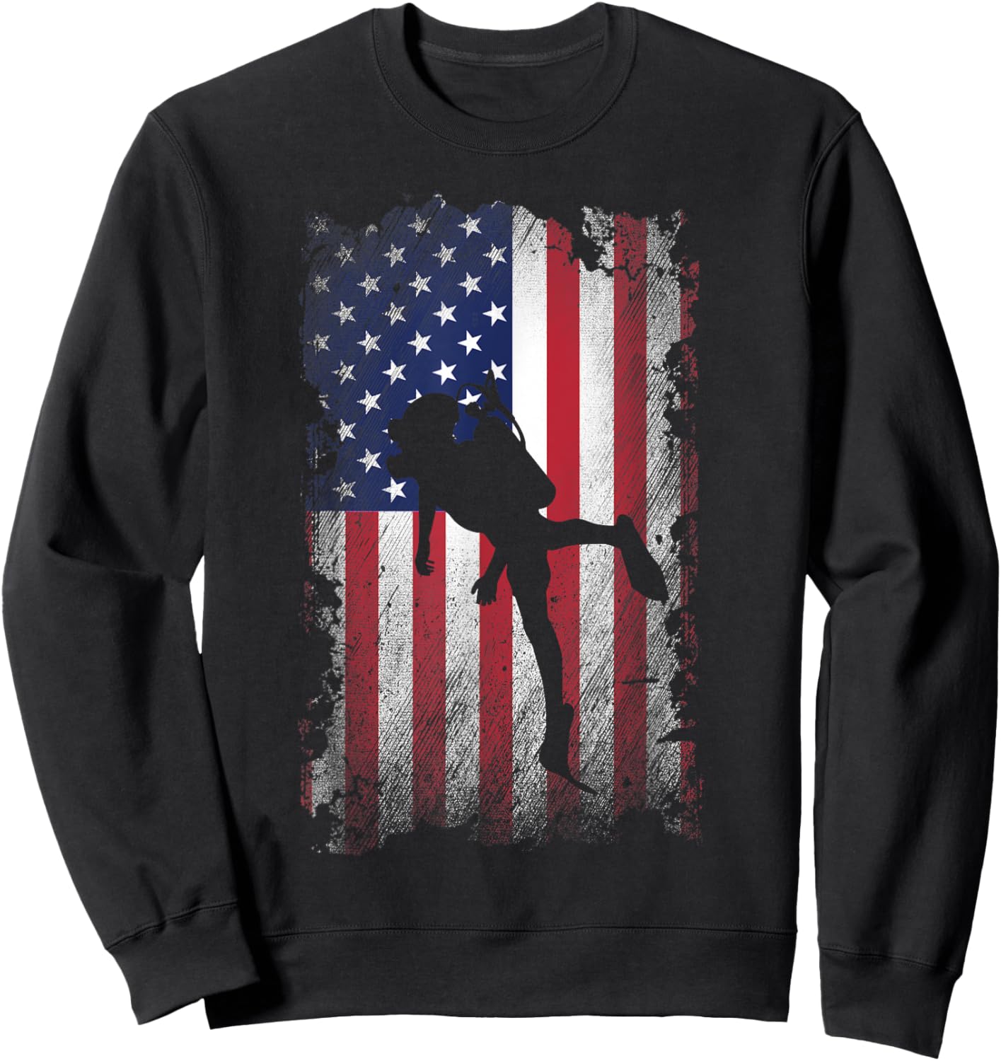 Distressed American Flag Scuba Diving USA Patriotic Gift Women Kids Men Sweatshirt - Sweatshirt | Black