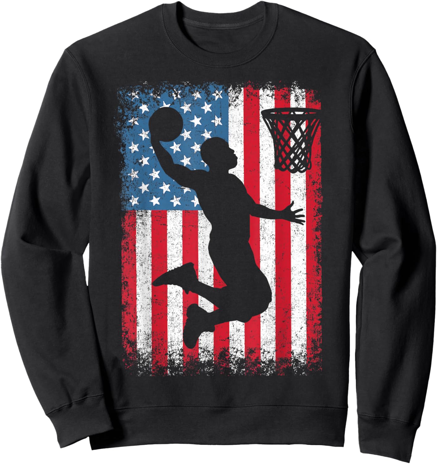 American Patriotic Basketball 4th of July USA Flag Men Boys Sweatshirt - Sweatshirt | Black