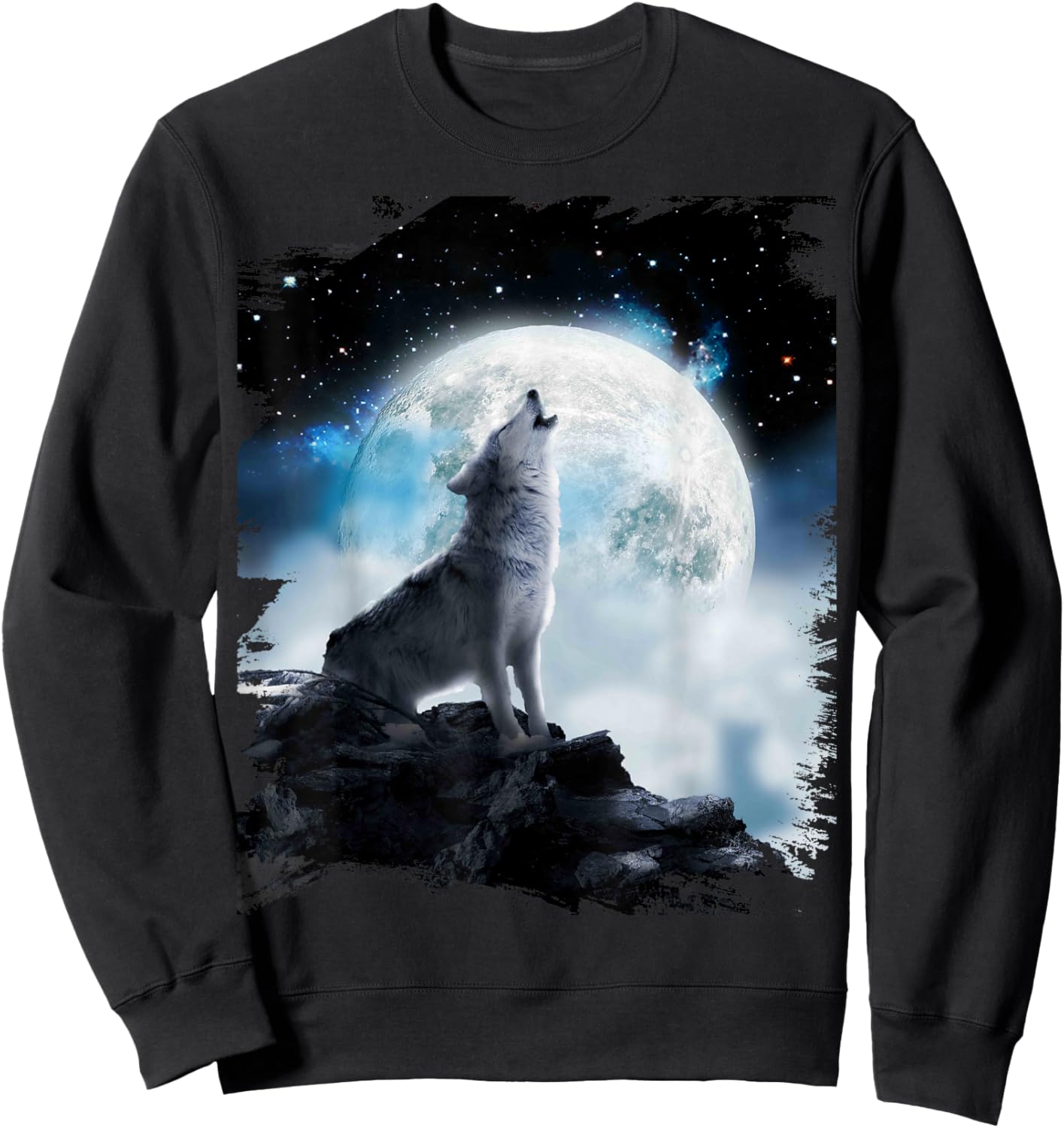 Cosmic Space Wolf Wolves Howling At Moon Sweatshirt - Sweatshirt | Black