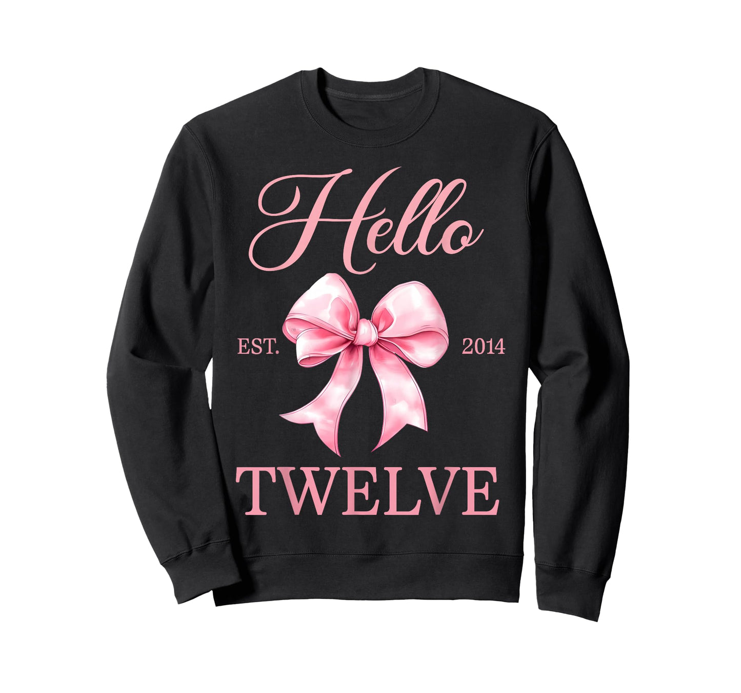 12 Year Old Birthday Girl Coquette Bow Hello Twelve Est 2014 T-Shirt