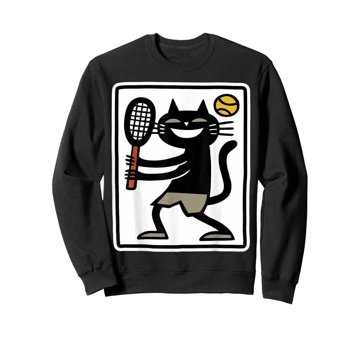 Black Cat Playing Tennis Funny Sports Retro Design T-Shirt