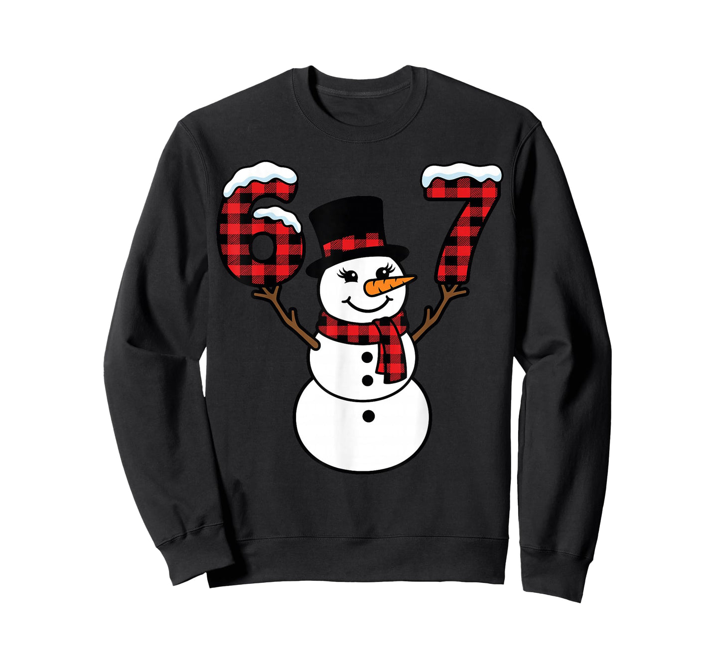 Snowman Buffalo Plaid 67 Cute Winter Number T-Shirt