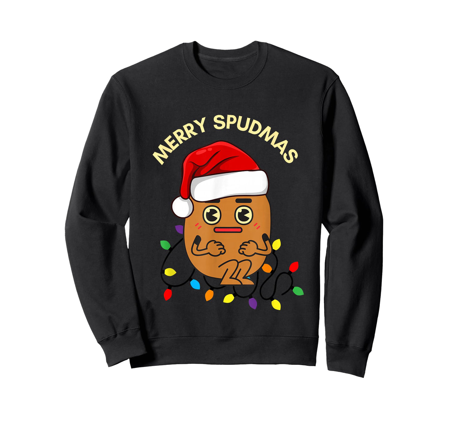 Merry Spudmas Funny Potato Santa Holiday Lights Christmas T-Shirt