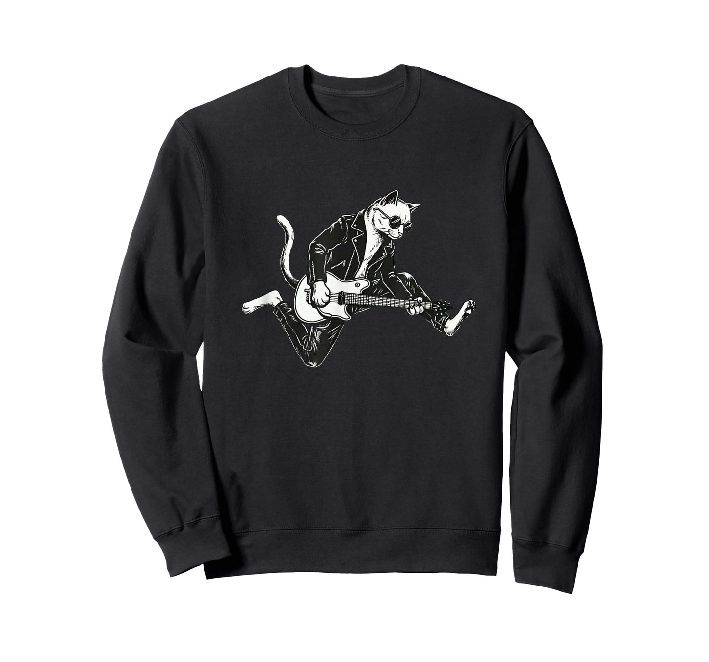 Punk Rock Cat Playing Electric Guitar Funny Musician T-Shirt