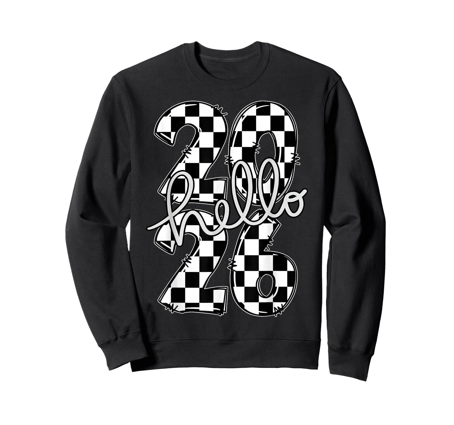 Checkered Hello 2026 New Year's Eve Party Family Matching T-Shirt