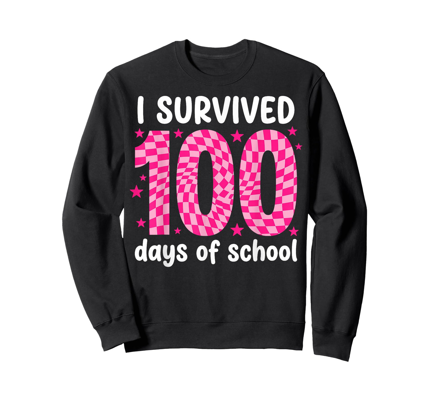 100 Days of School Pink Groovy Checkered Preppy Retro T-Shirt