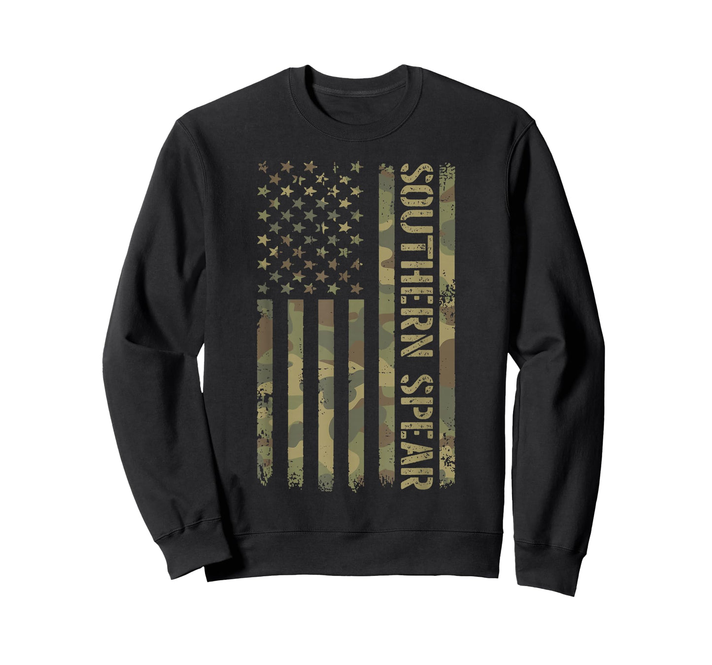 Southern Spear Veterans Distressed Camouflage American Flag T-Shirt