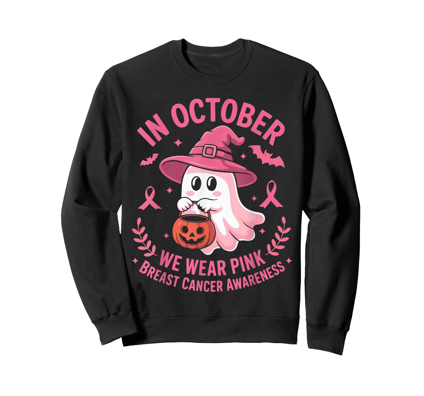 Halloween Ghost in October We Wear Pink Breast Cancer Women T-Shirt