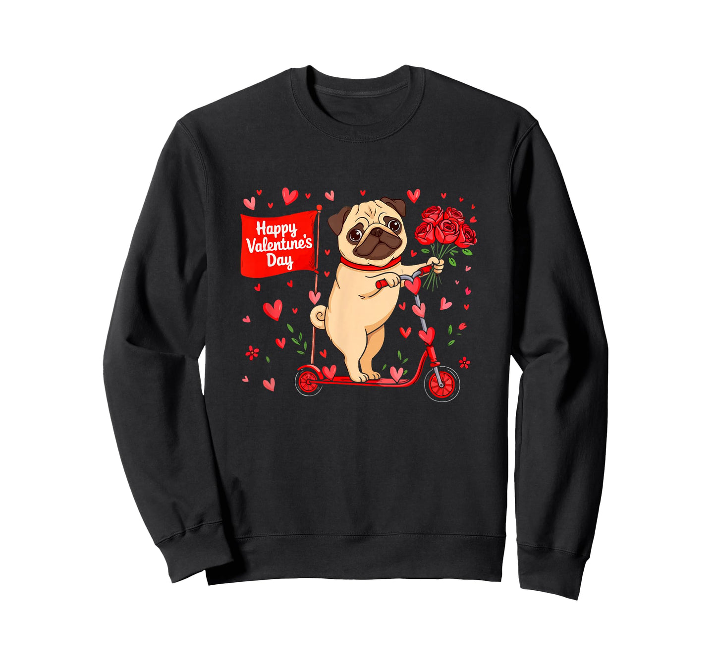 Happy Valentine's Day Pug Riding Scoter Floral Owner Kids T-Shirt