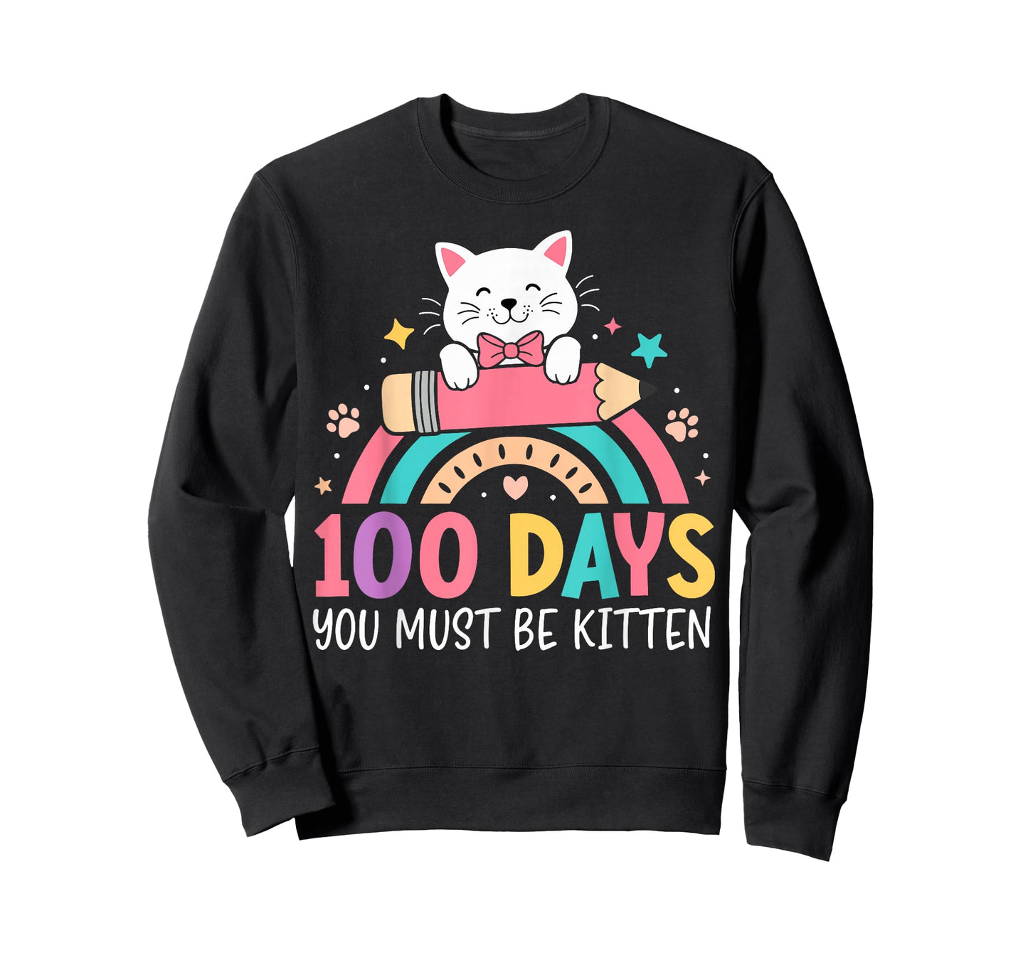 Girls 100 Days of School Cat Bow 100th Day of School Kids T-Shirt