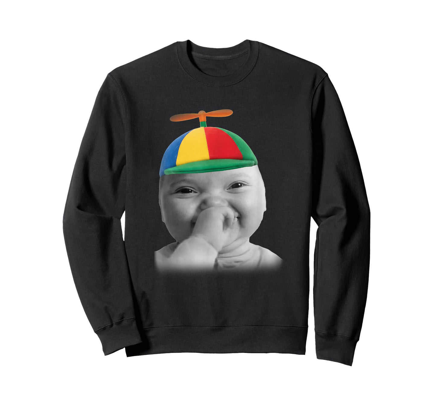 Tuff AI Niche Baby Holding Laugh Meme in Propeller Hat T-Shirt