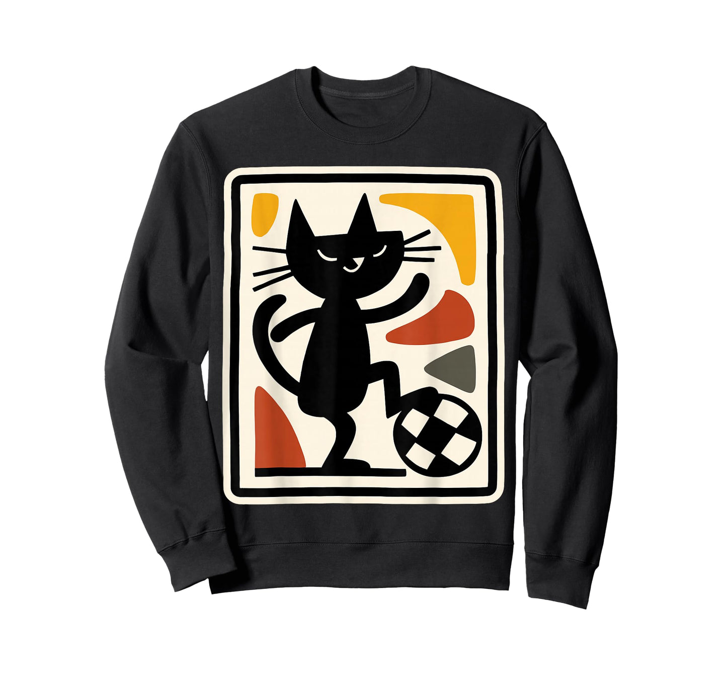 Black Cat Playing Soccer Retro Sports Style Artwork T-Shirt