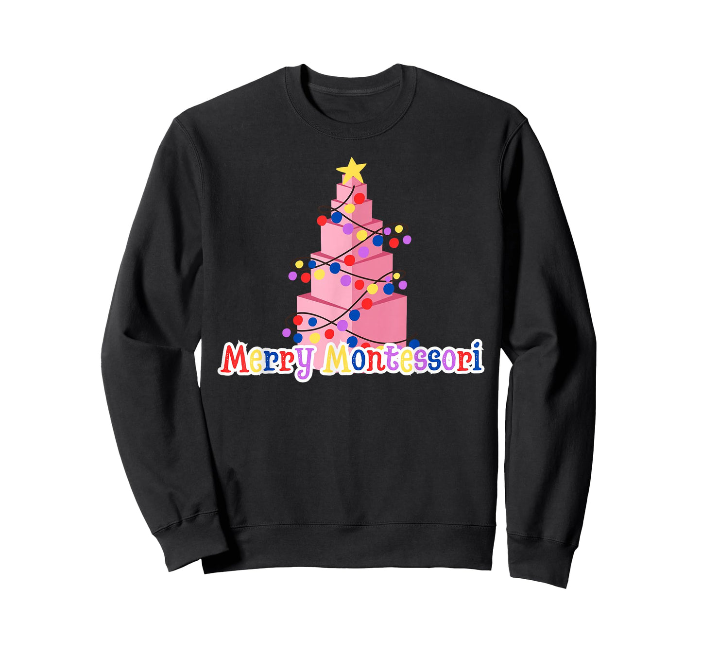 Merry Montessori Pink Tower Christmas Tree Teacher Shirt T-Shirt