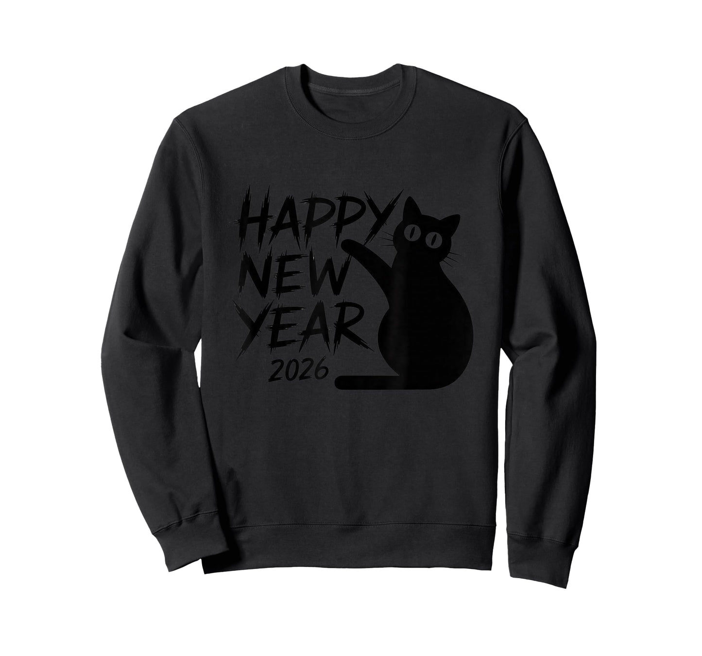 Happy New Year 2026 Black Cat Cute Minimal Holiday Design T-Shirt