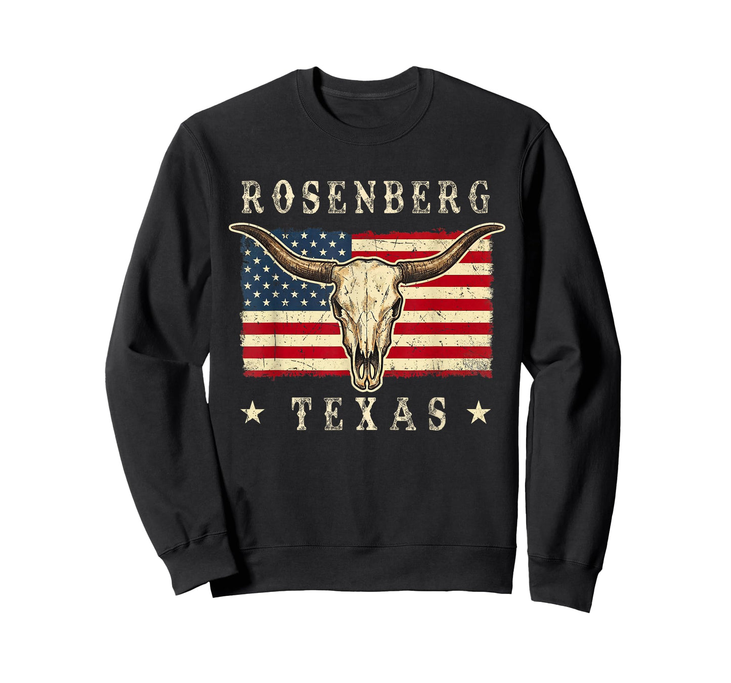 Rosenberg, Texas Western Retro Patriotic Skull Design T-Shirt