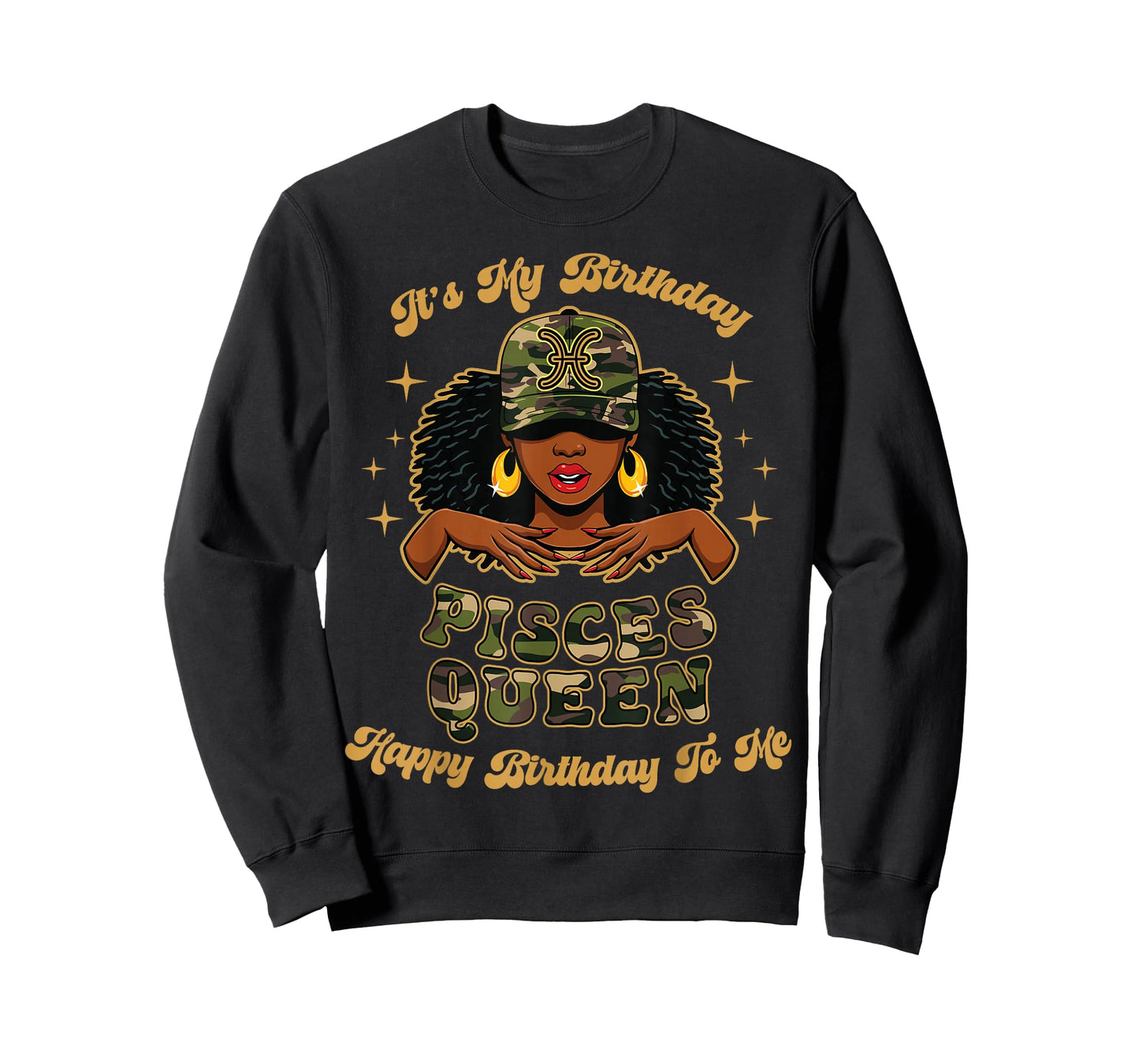 Birthday Pisces Queen Camo Black Woman African Zodiac Afro T-Shirt