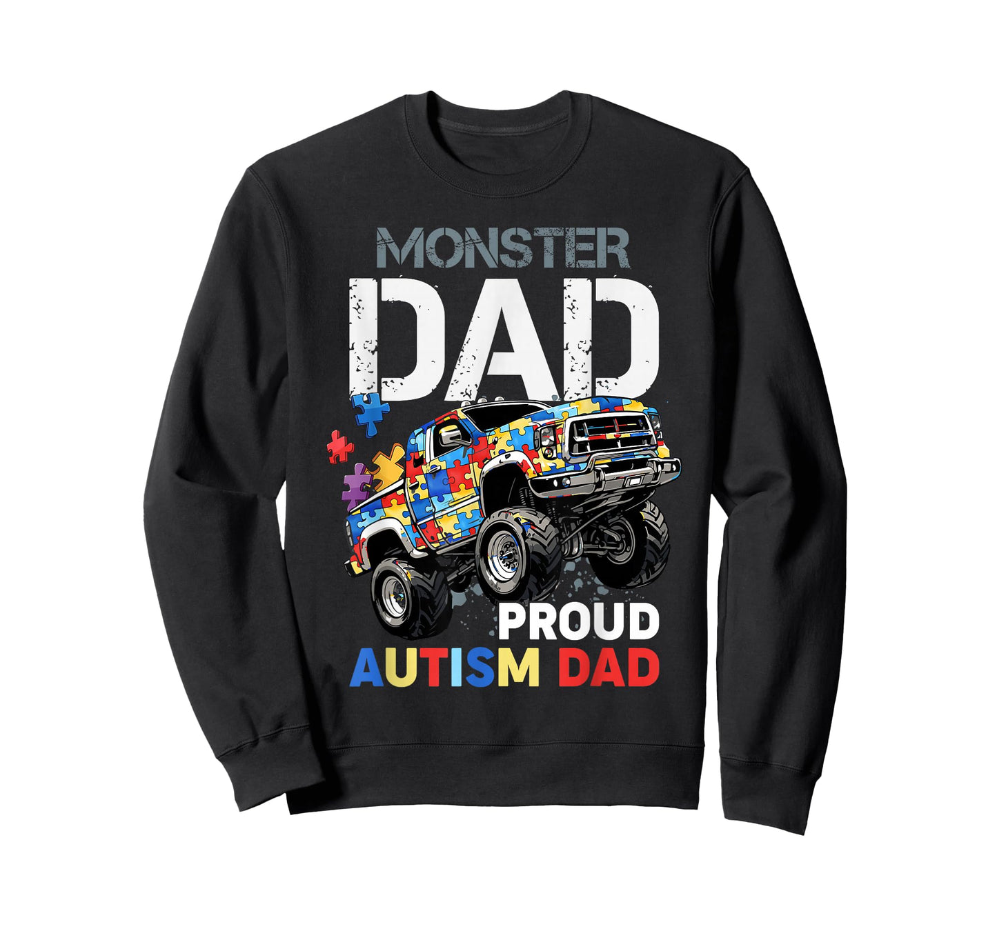 Proud Autism Monster Dad Truck Puzzle Awareness Month Design T-Shirt