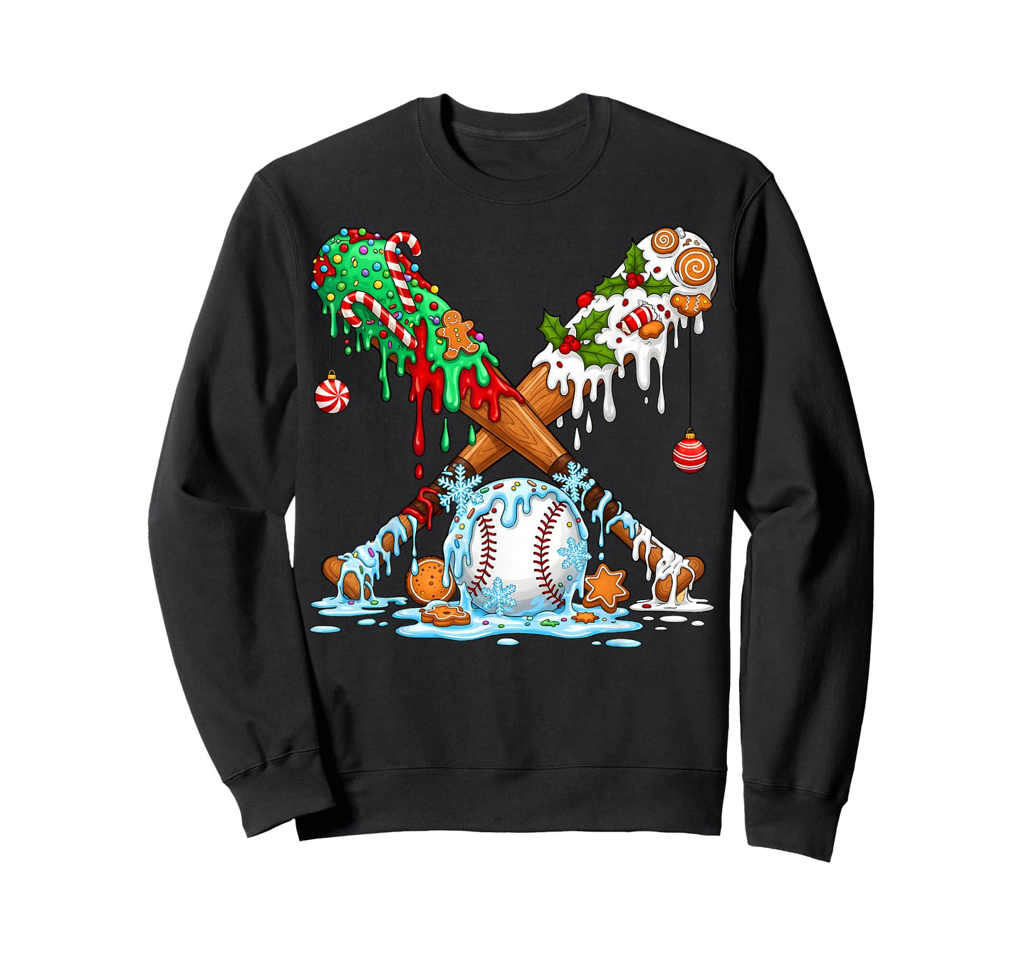 Christmas Baseball Ice Cream Drip Candy Game Day Boys Kids T-Shirt
