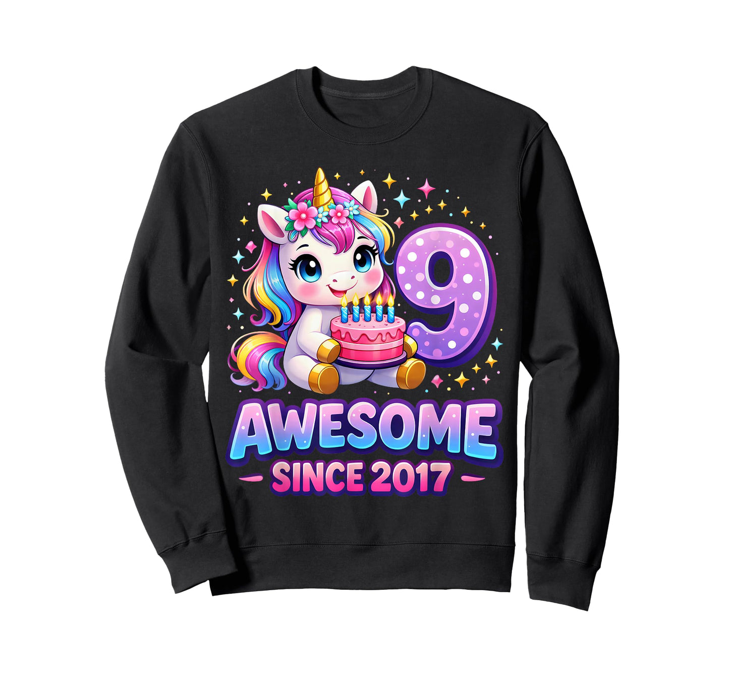 9 Year Old Girl Awesome Since 2017 Unicorn 9th Birthday Girl T-Shirt
