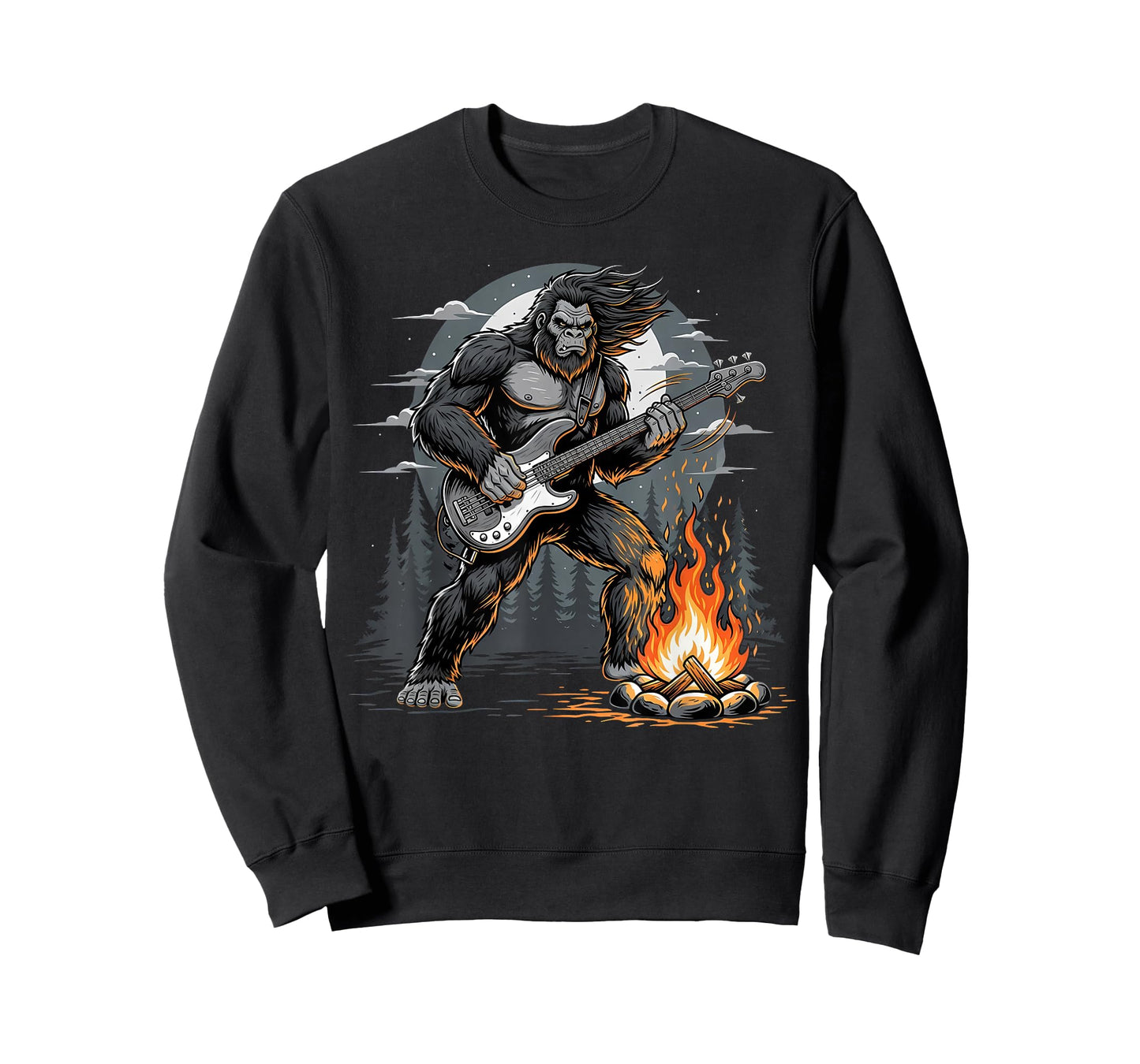 Cool Bigfoot Playing Bass Guitar, Sasquatch Big Foot Rock T-Shirt