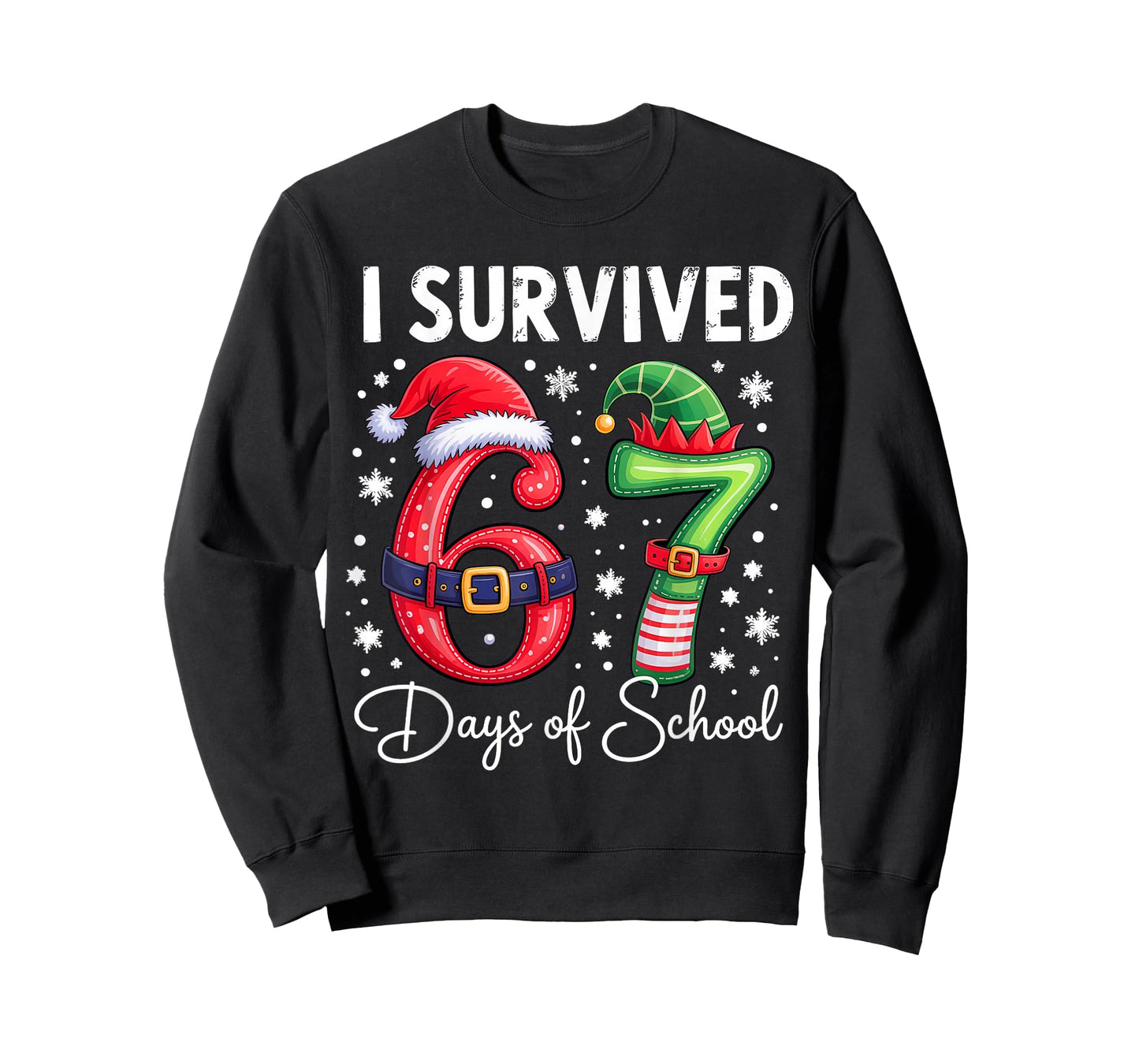 I Survived 67 Days of School Christmas Candy Cane Six Seven T-Shirt