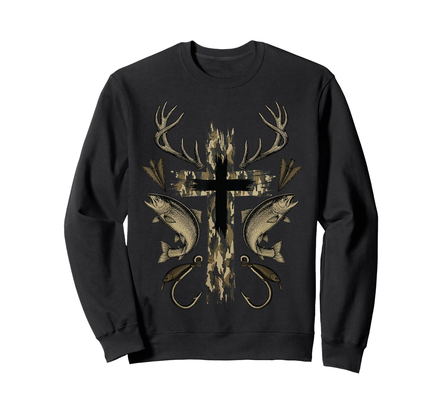 Cross Camo Fishing Hunting Christian Faith Hunter Fisherman T-Shirt
