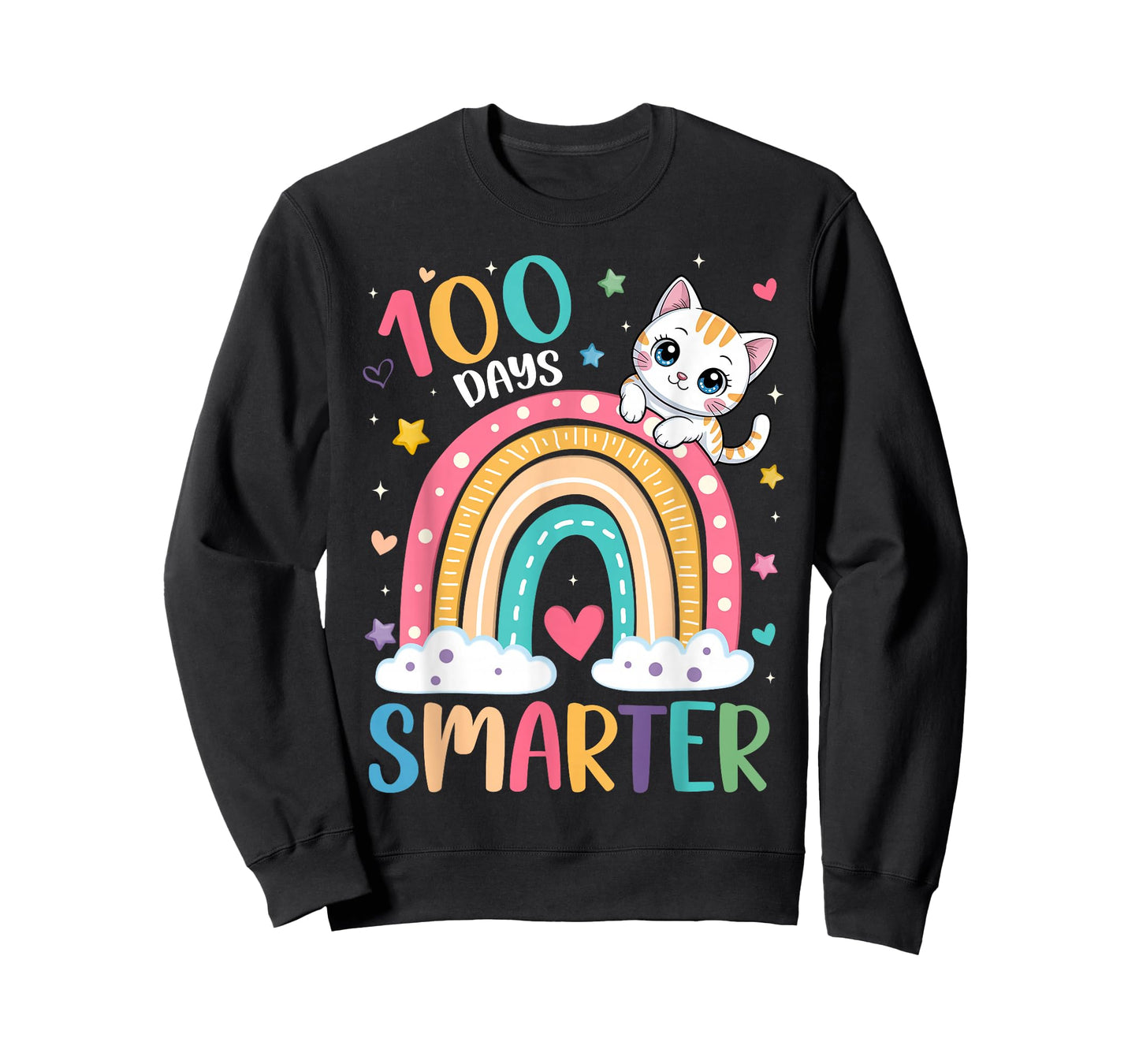 100 Days Smarter Shirts Girls Kitten Cat 100th Day of School T-Shirt