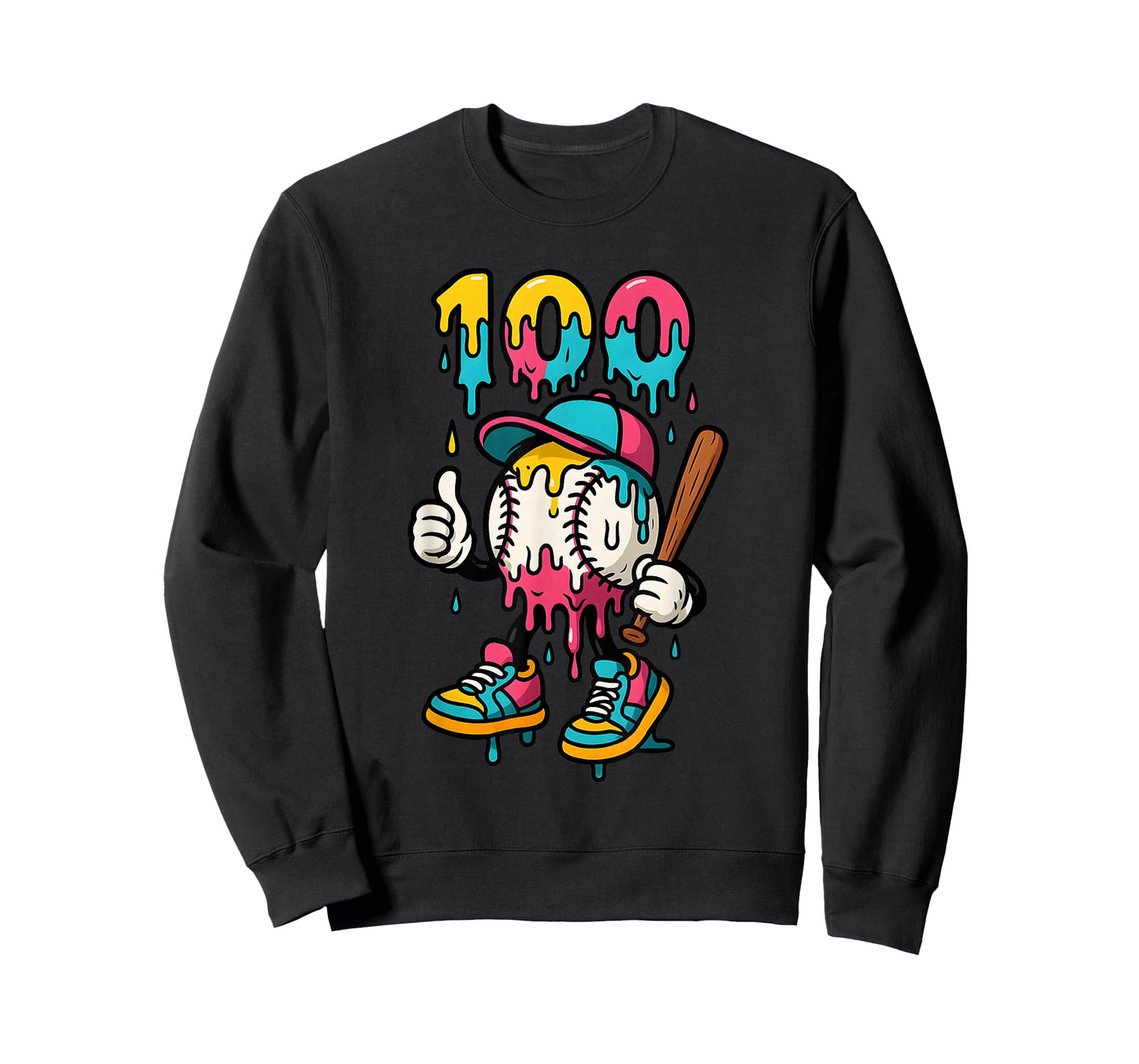Ice Cream Drip Baseball Party 100 Days of School Teacher T-Shirt