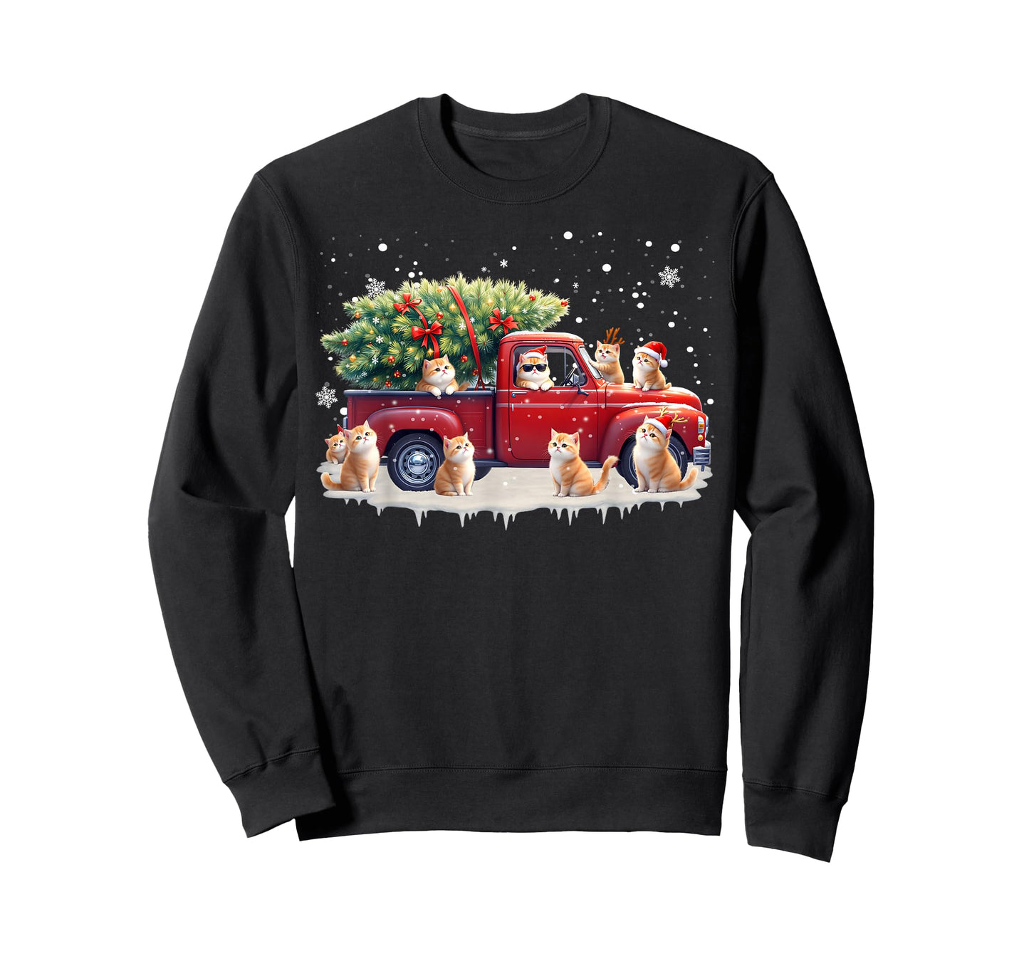 Oriental Cat Red Truck Christmas Tree Santa Ugly Xmas T-Shirt