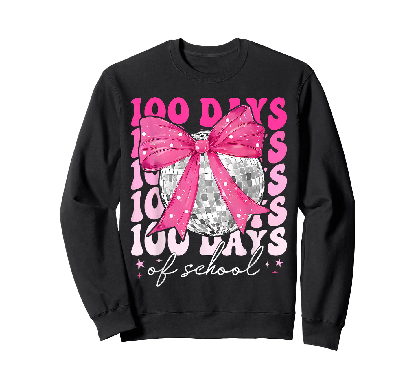 Retro 100 Days of School Coquette Bow Disco Ball Girls Women T-Shirt