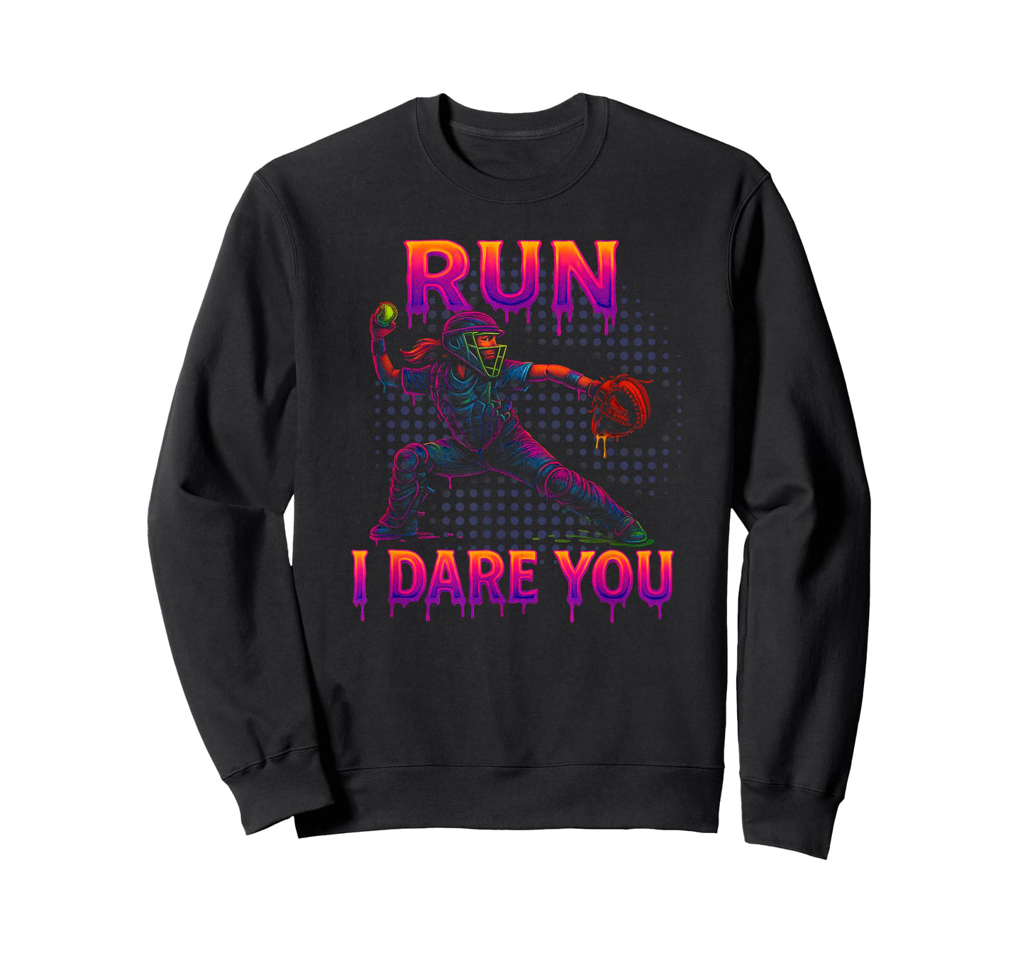Softball Catcher Run I Dare You Colorstorm Drip Identity T-Shirt