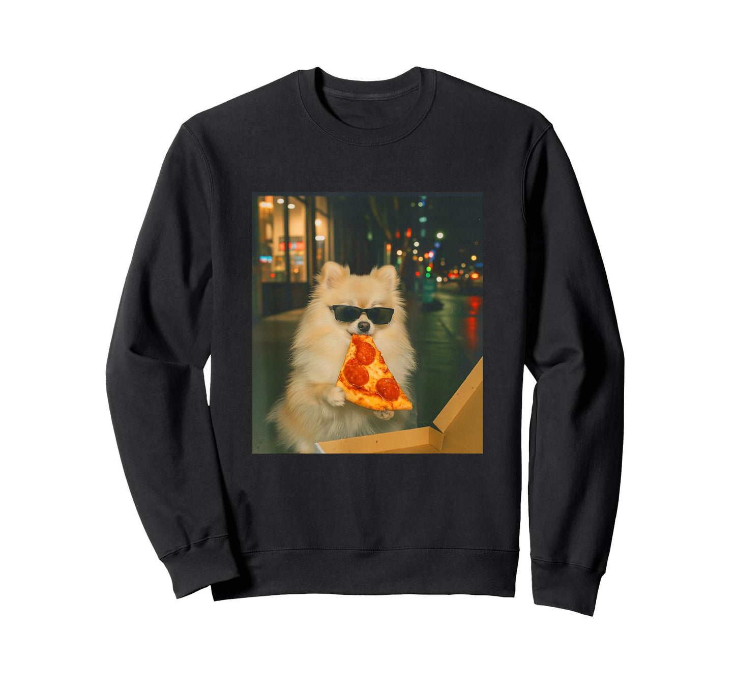 Funny Pomeranian Dog Eating Pizza Meme Retro T-Shirt