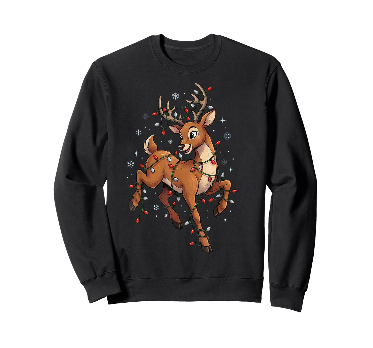 Cute Christmas Reindeer Lights Pajamas Kids Women Family T-Shirt