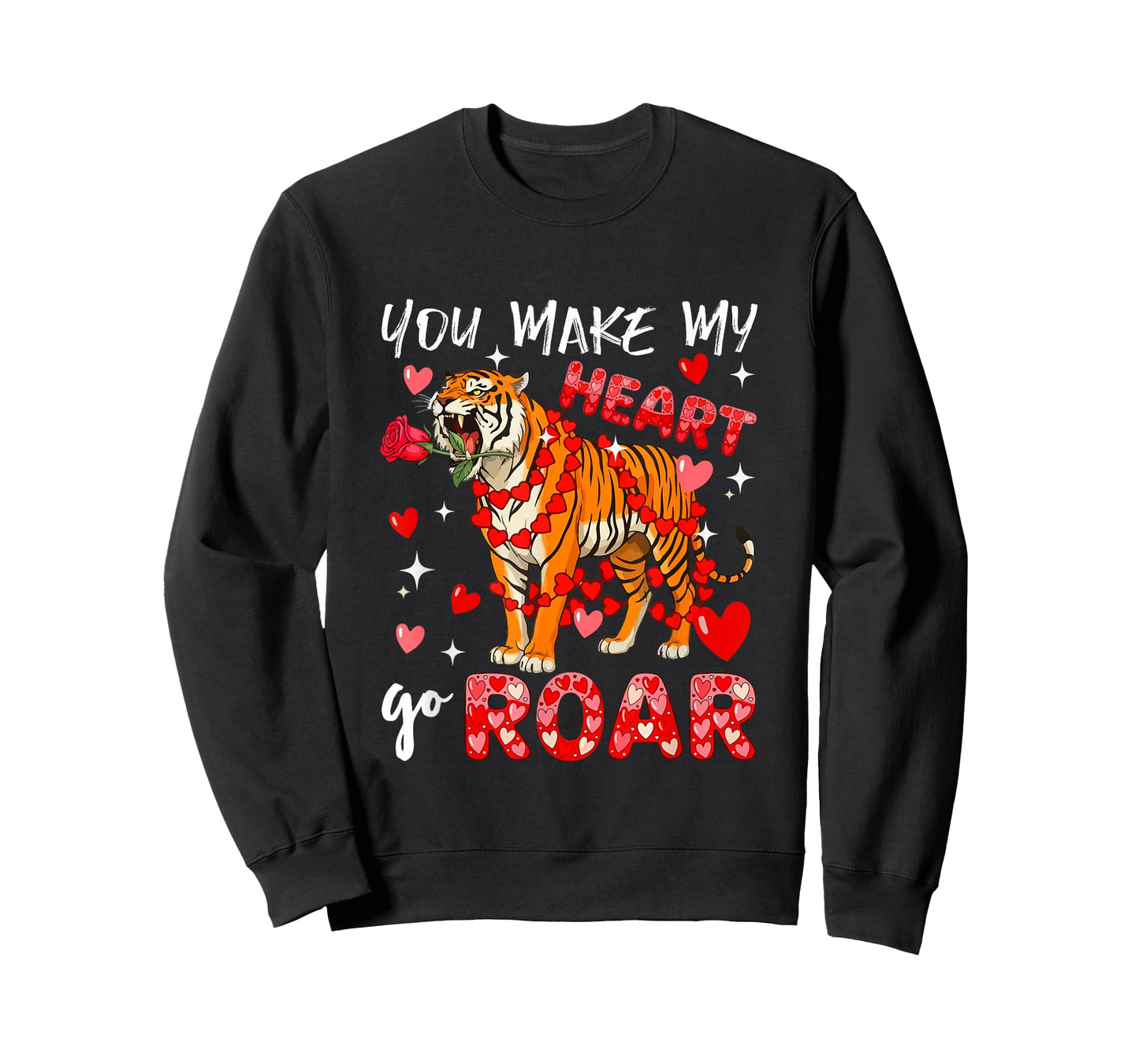 Make Heart Go Valentine's Day Cute Tiger Sound Floral Rose T-Shirt