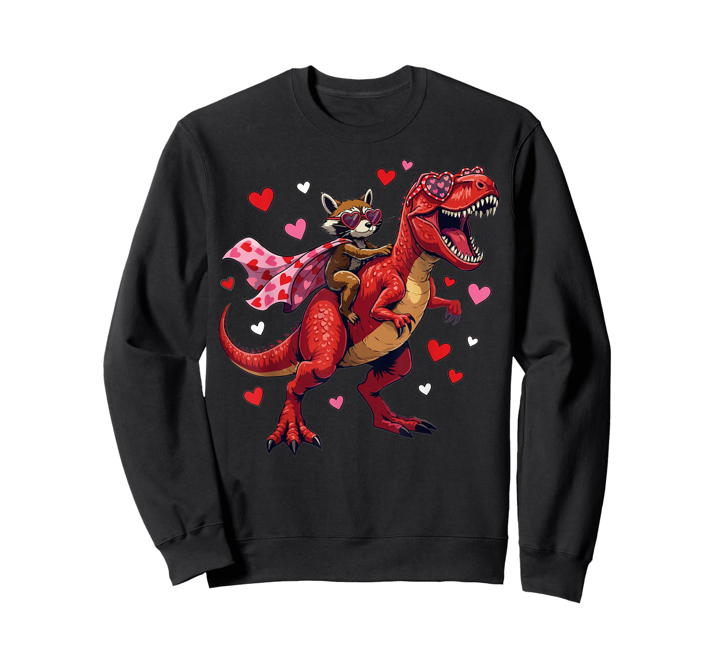 Valentines Day Raccoon Riding T rex Dinosaur T-Shirt