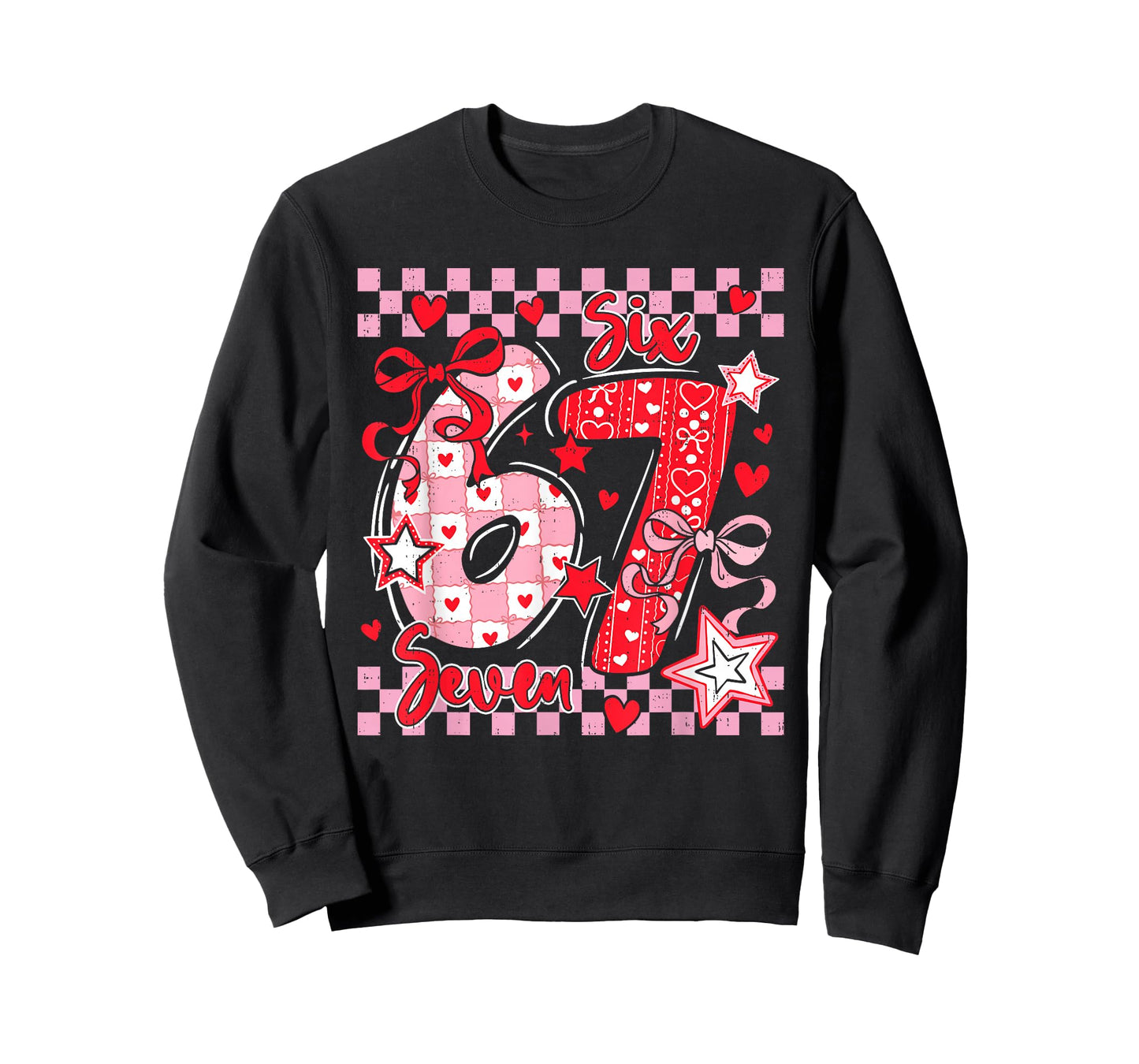 Six Seven 6 7 Meme 67 Bow Valentines Day GirlsTeens Youth T-Shirt