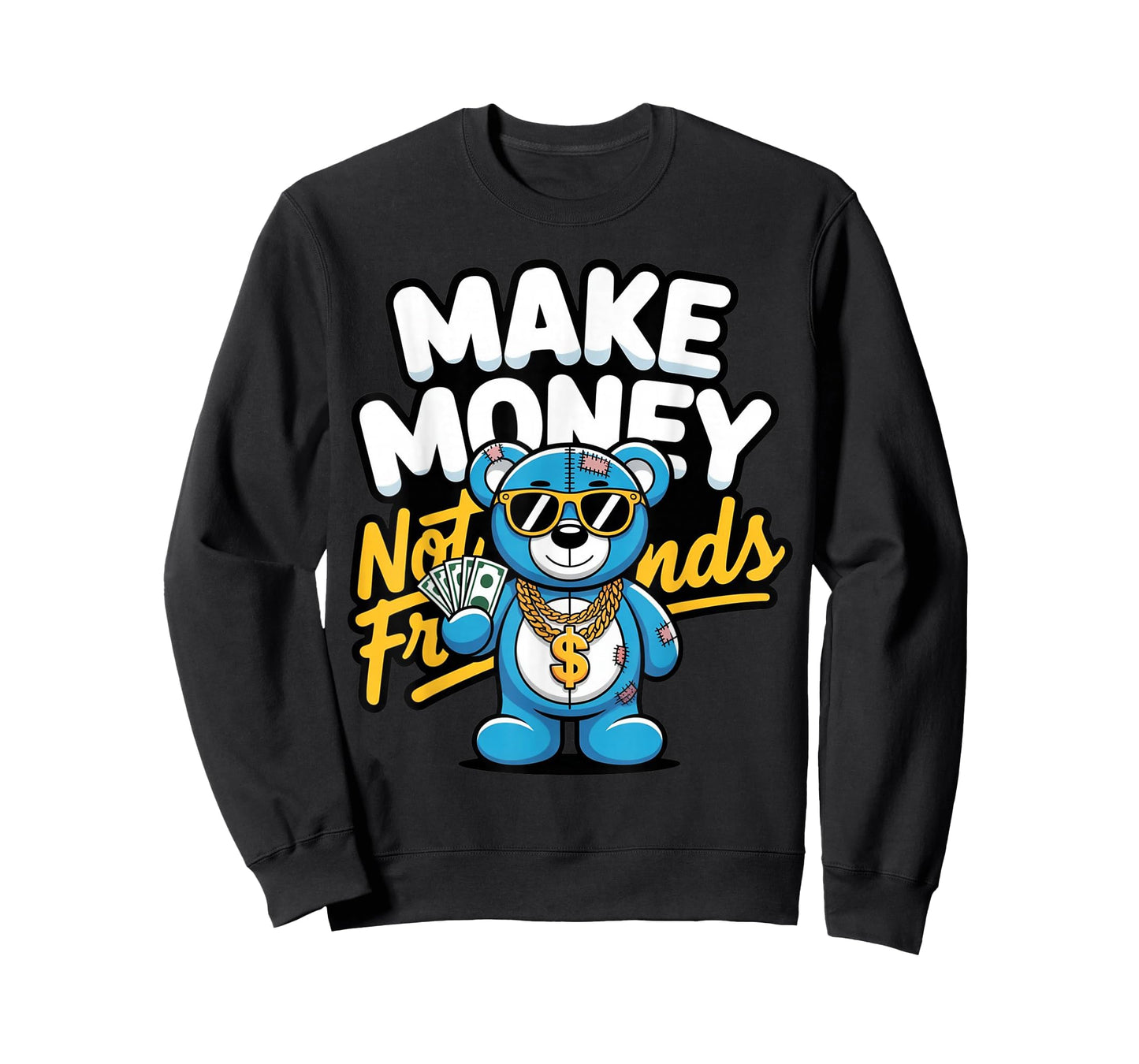 Streetwear Retro Matching Gamma Blue Make Money Not Friends T-Shirt