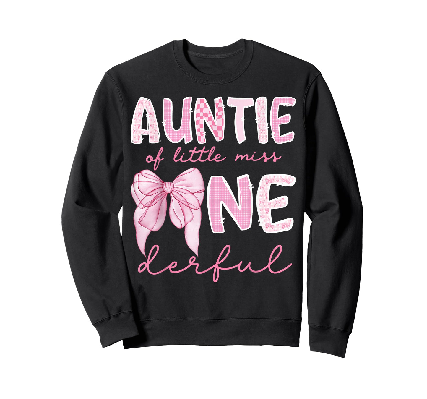 Auntie of Little Miss Onederful First Birthday Girl Bow T-Shirt