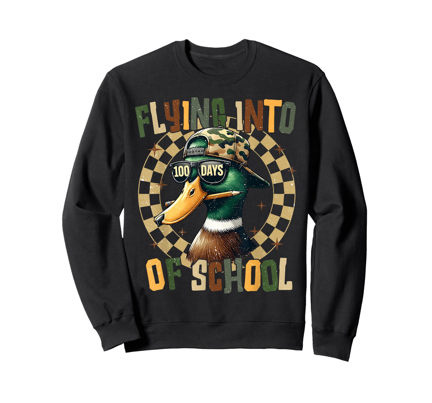 Flyin Into 100 Days of School Duck Hunting Camo Cap Men Boy T-Shirt
